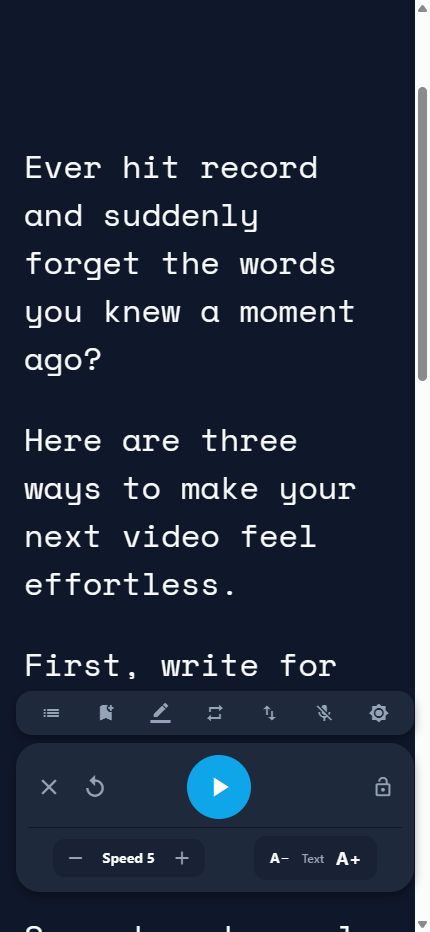 FlowPrompt teleprompter reader displaying a creator script