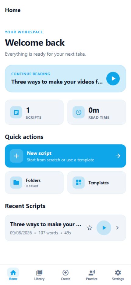 FlowPrompt workspace in its light theme with a recent script